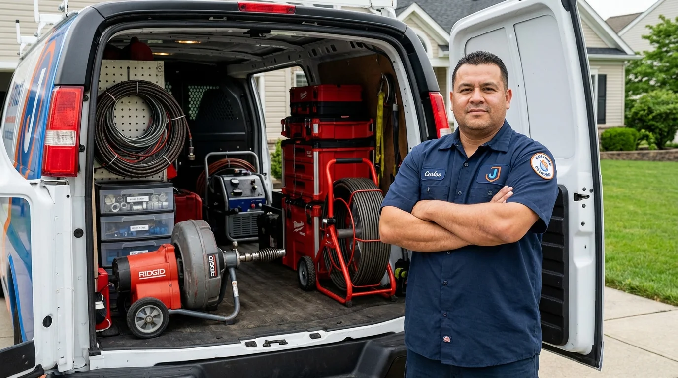 Professional drain cleaning equipment and Johns Plumbing LLC plumber in Creola