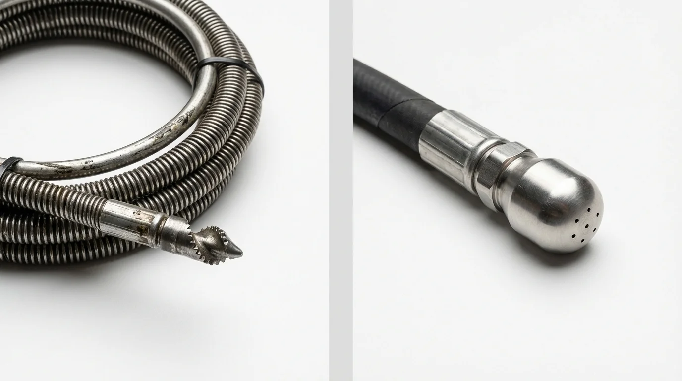 Drain snake cable and hydro jetting nozzle used for drain cleaning in Creola, AL
