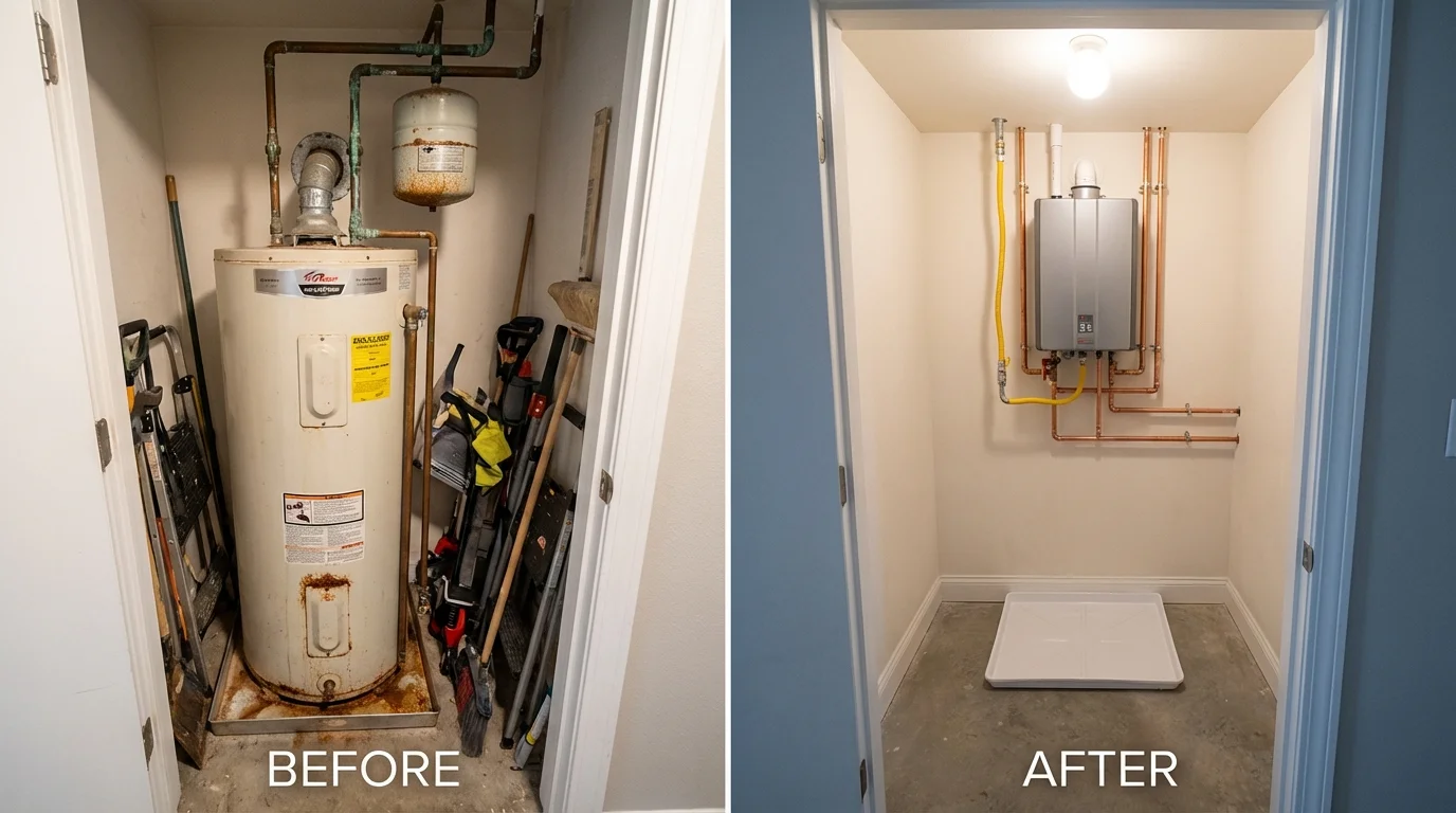 Tank water heater versus wall-mounted tankless unit comparison for Creola, AL homeowners
