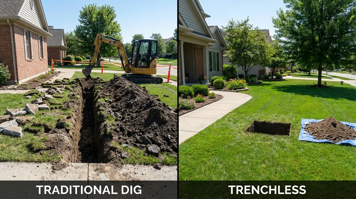 Trenchless sewer repair with minimal yard damage versus traditional excavation in Creola, AL